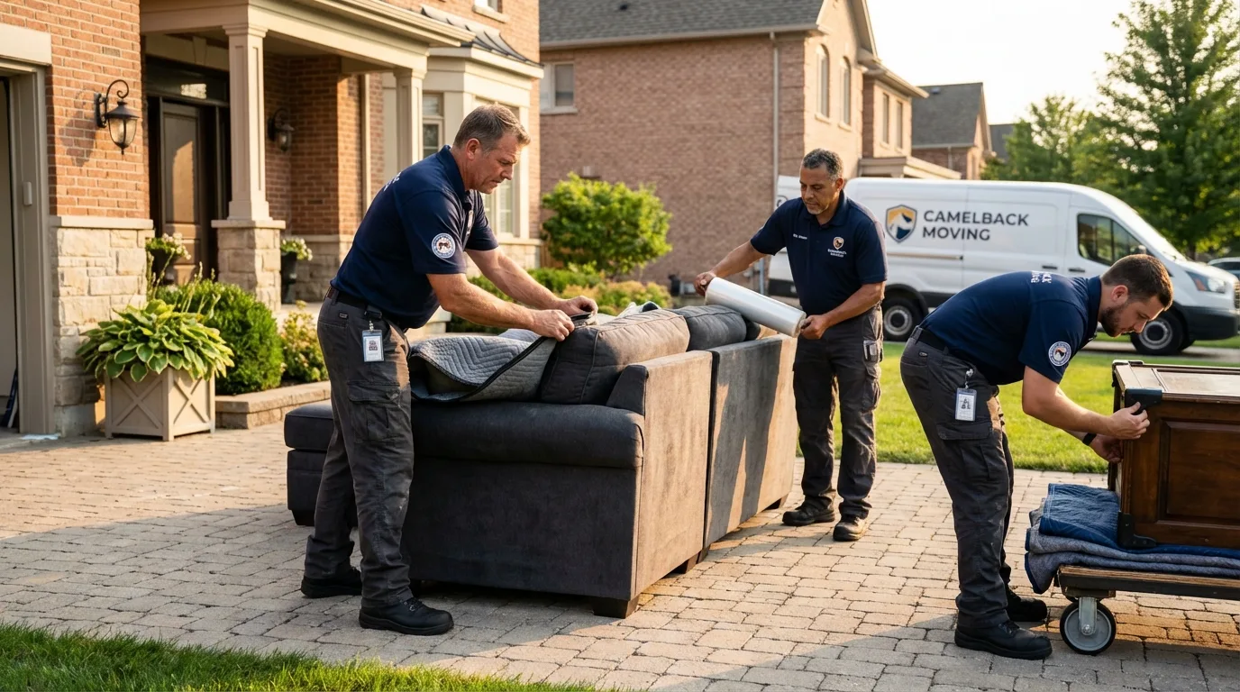 Large estate moving crew wrapping furniture in Rochester, MA